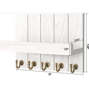 Rebee Vision‎ White Wood Key Holder Shelf Wall Mount Mail Organizer Hooks Rustic